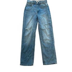 Oak + Fort High Waist Distressed Straight Leg Jeans